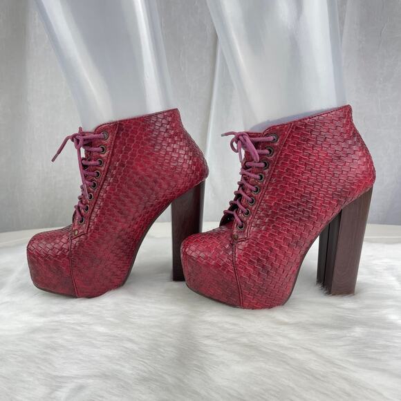 Vintage Shoes - Vintage Brand Dark Red Faux Leather Platform High Heel Ankle Boots Size 6